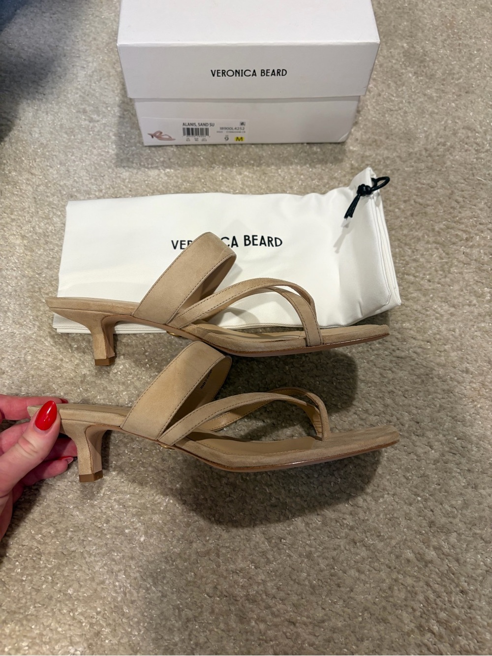 Veronica Beard Alanis Tan Suede Strappy Kitten Heel Mules
